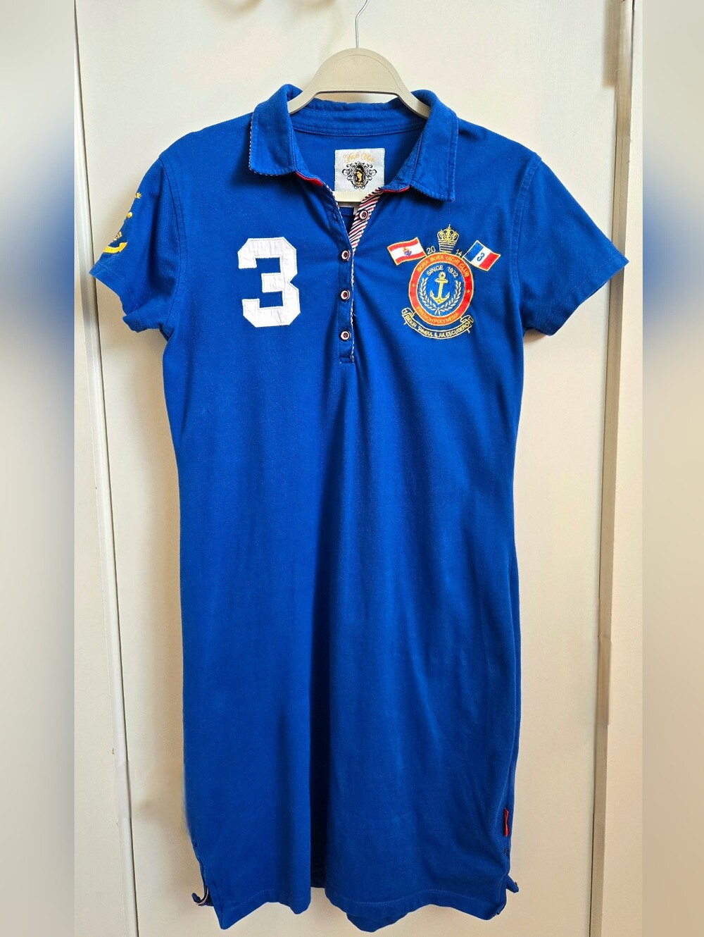 Nautical Embroidered Polo Dress - Blue